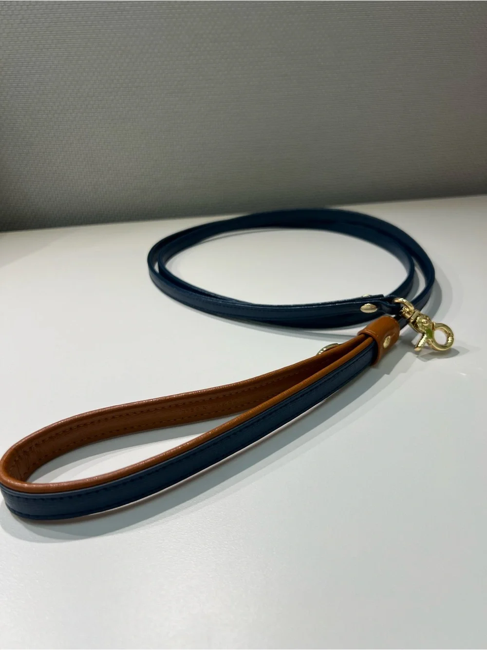 TOMMY & BELLA Blue Brown Leather Dog Leash
